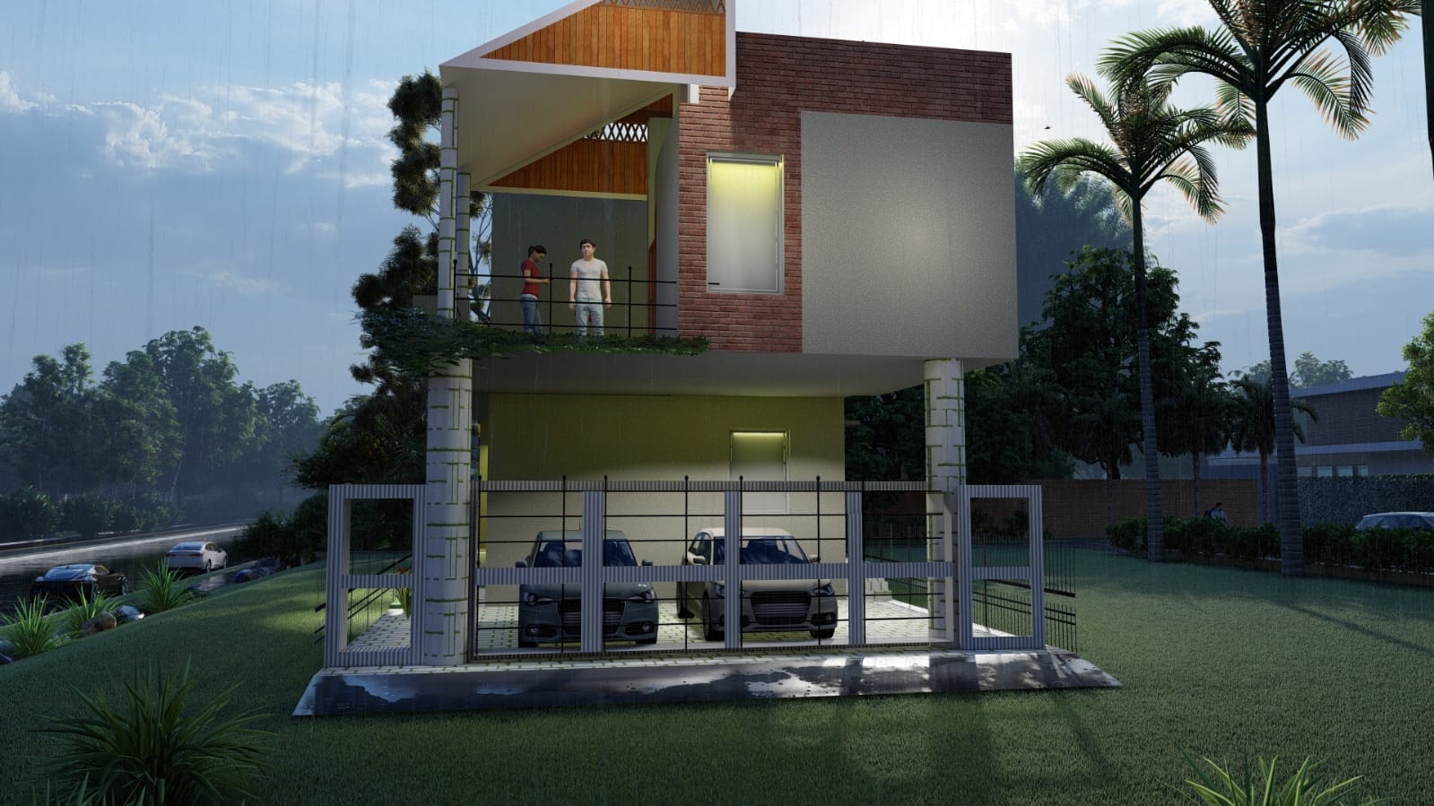Guest House &mdash; rear elevation with balcony and covered parking