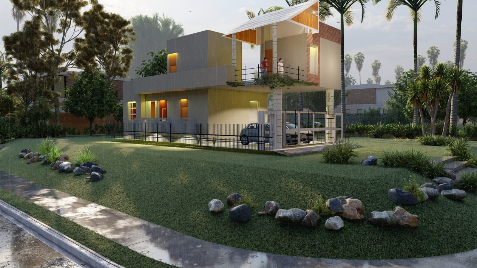 Guest House &mdash; side view with landscaped garden