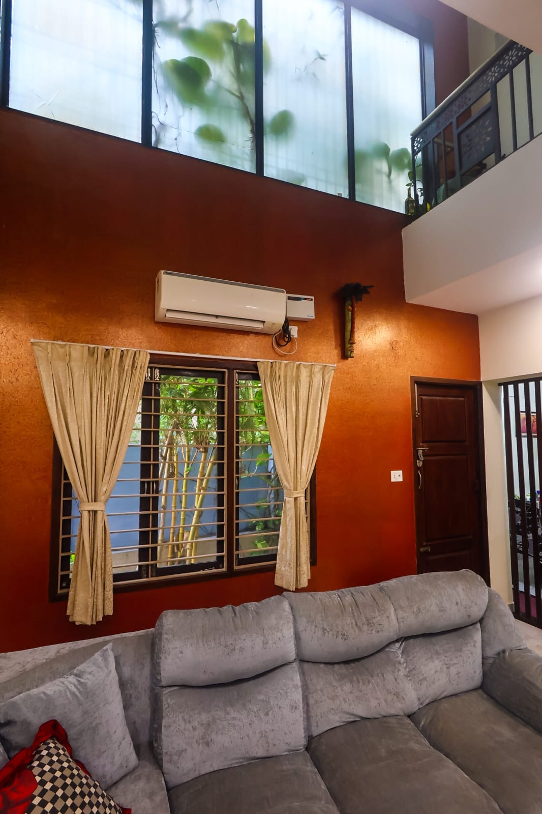 Mahesh House &mdash; living room seating with mezzanine above