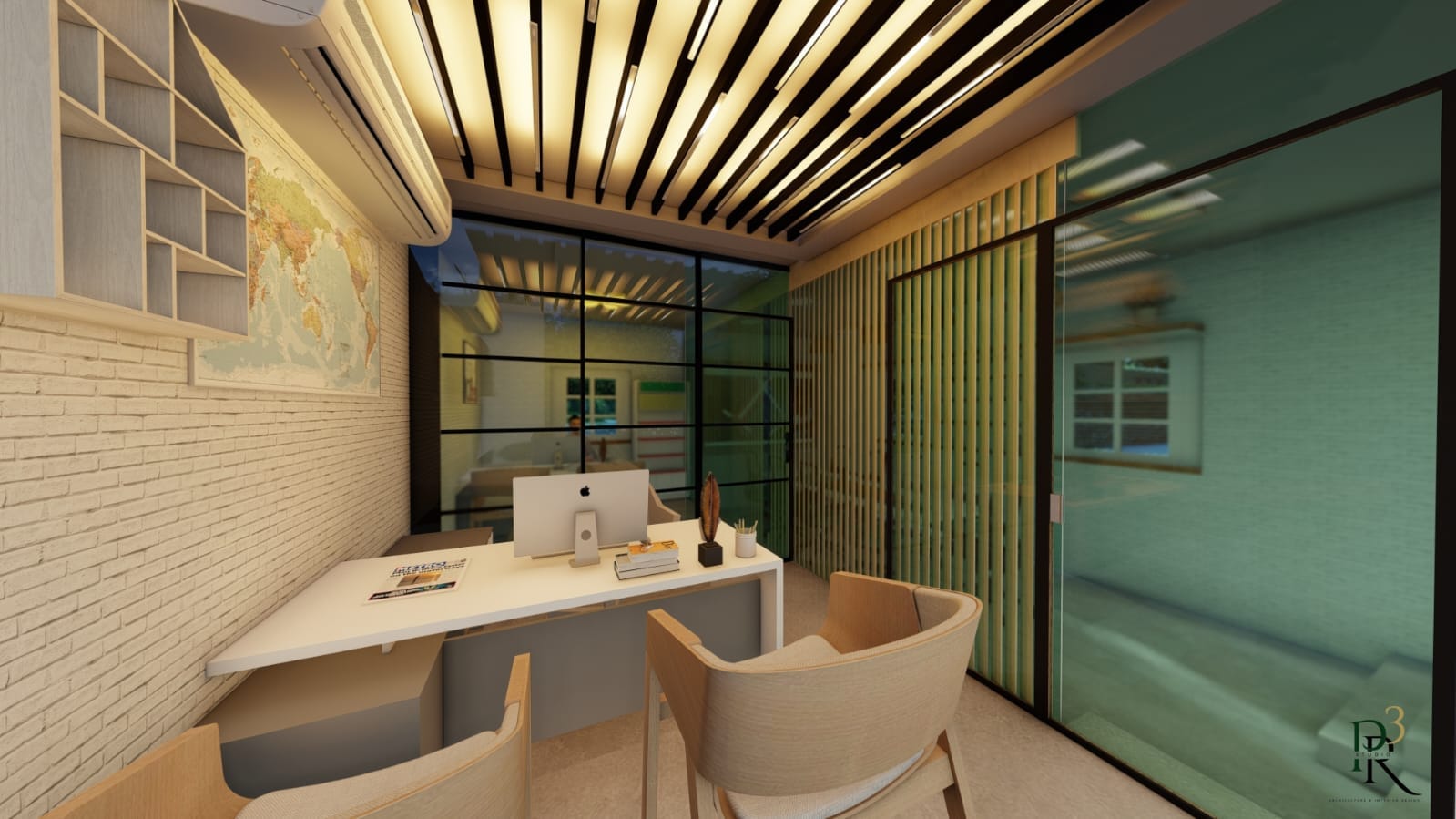 Prakash Office &mdash; private cabin with slat ceiling and glass partition