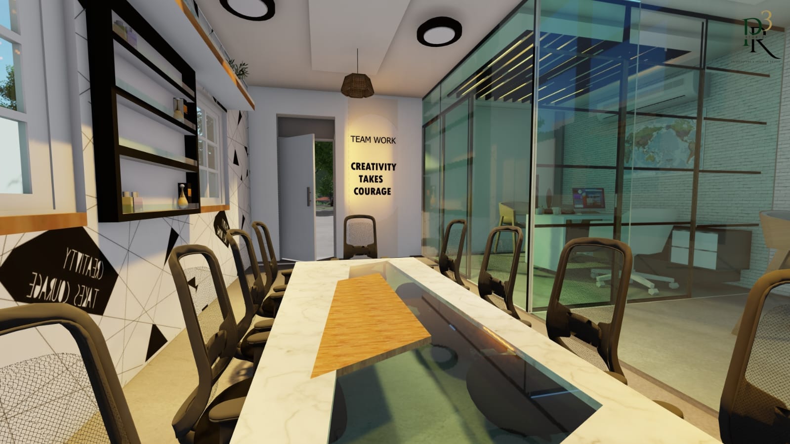 Prakash Office &mdash; meeting room with marble table and glass office fronts