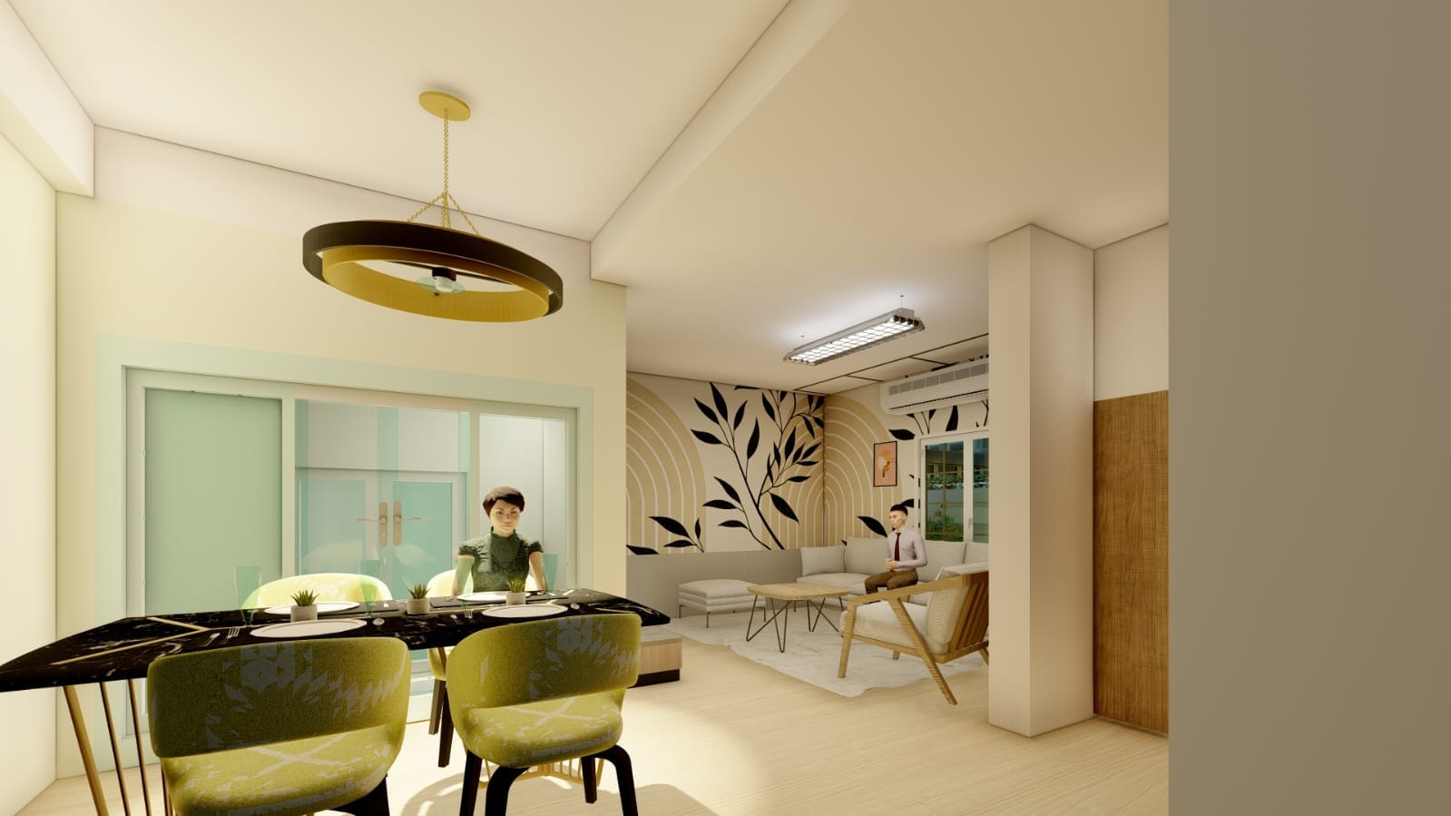 Sanjay Residence &mdash; dining and living area, wide view